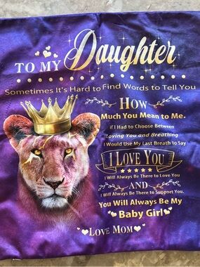Purple 'To My Daughter' Lion Crown Graphic pillow cover.